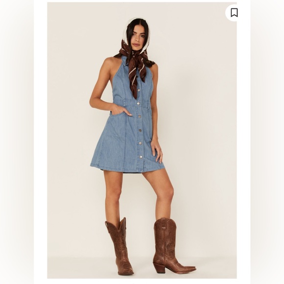 Free People Dresses & Skirts - Free People Women's Blue Sami Denim Collared Halter Mini Dress Size S